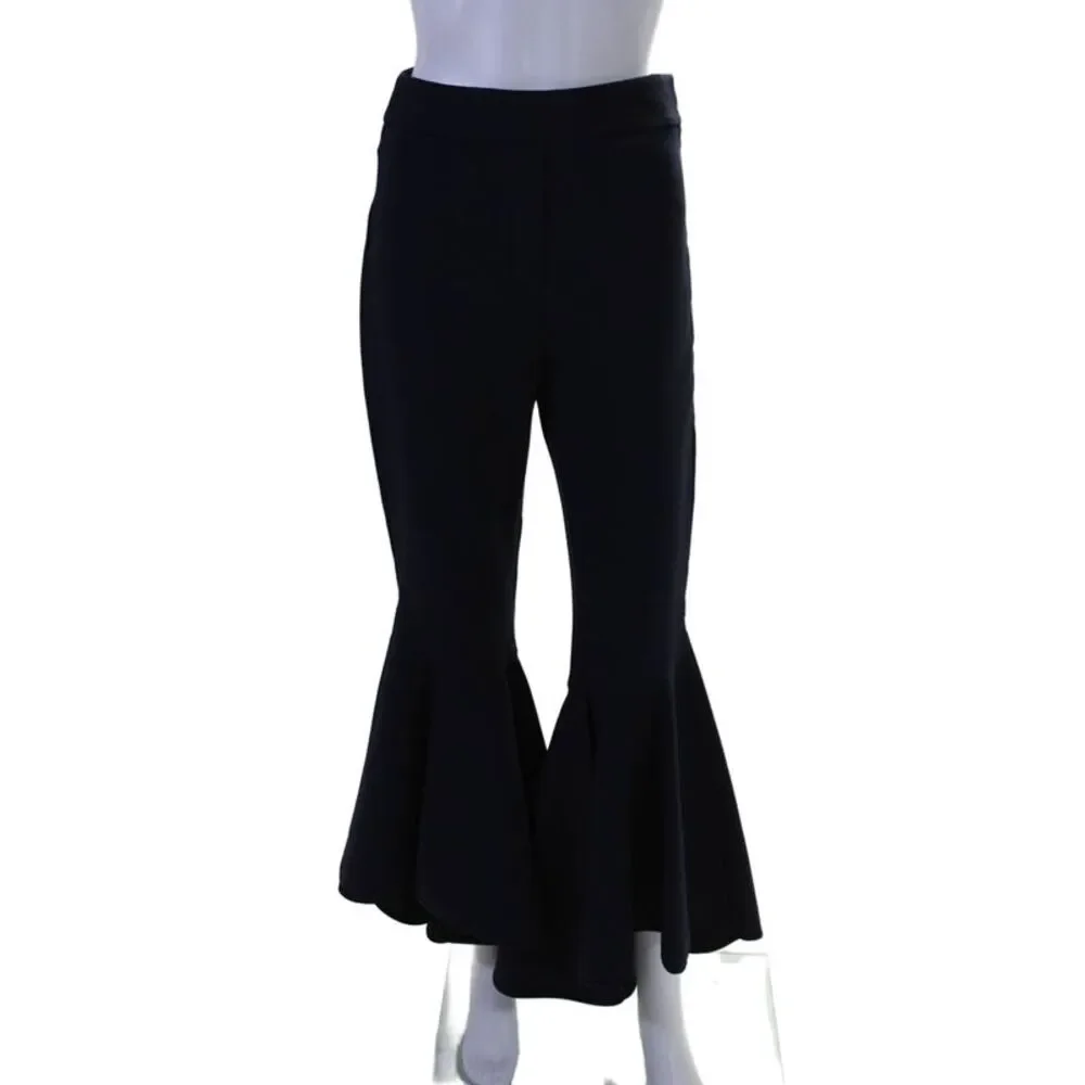 Ellery Women's Button Closure Flat Front Flare Leg Pants Navy Blue Size 28"